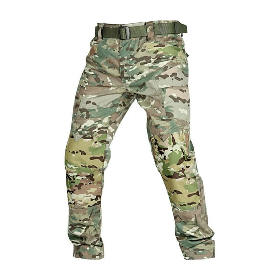Men's Solid Color Camouflage Tactical Work Pants with Multi-Pocket Design, Rip-Resistant Fabric for Outdoor Activities and Casual Wear (Durable & Functional),Camouflage L