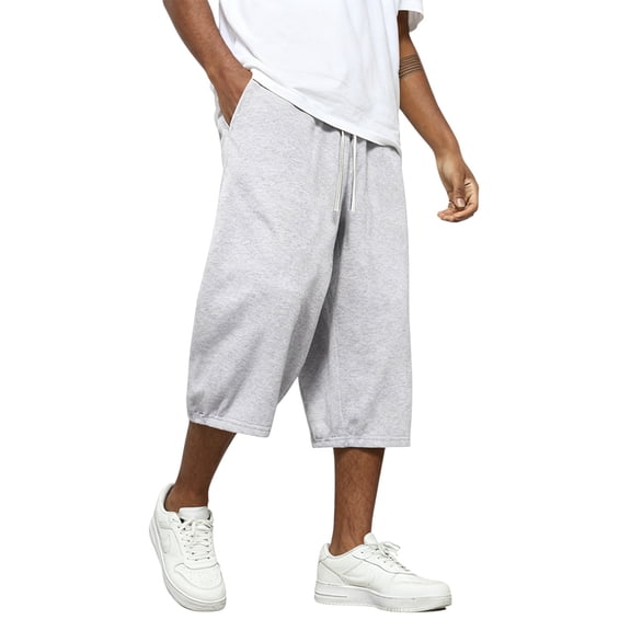 Men's Solid Color Capri Pants, Casual 7-Inch Shorts for Spring Summer, Beach and Sporty Style,Gray,M