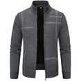 thumbnail image 1 of Men's Solid Color Cardigan Casual Long Sleeve Full Zip Sweater Stand Collar Knit Jackets Winter Loose Outerwear for Men (Dark Gray XL), 1 of 7