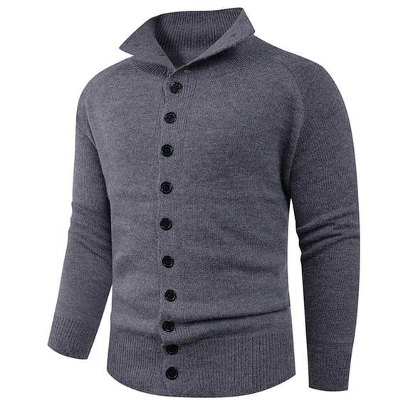 Men's Solid Color Cardigan Sweaters Casual Button Up Long Sleeves Sweater Stand Collar Stretch Knit Jackets Dark Gray 3XL