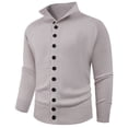 thumbnail image 1 of Men's Solid Color Cardigan Sweaters Casual Button Up Long Sleeves Sweater Stand Collar Stretch Knit Jackets Khaki XL, 1 of 4
