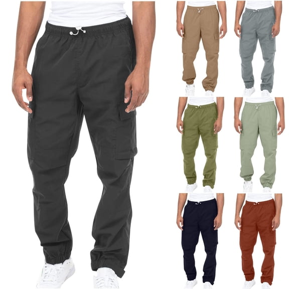Men's Solid Color Cargo Pants with Elastic Waistband and Multiple Pockets, Casual Work Overalls for Daily Wear and Outdoor Activities,Army Green,S