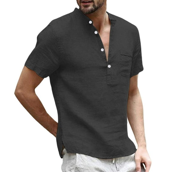 Men's Solid Color Casual Button Down Short Sleeve Blouse - Lightweight Polyester, Relaxed Fit, Machine Wash - S-XXXXL