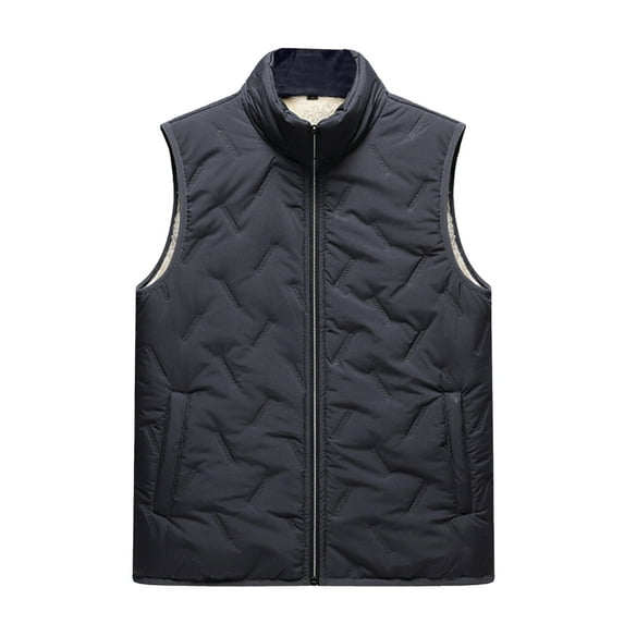 Men's Solid Color Casual Down & Cotton-padded Vest - Stand-up Collar Embossed Sleeveless Jacket, Gray, Size XXXL