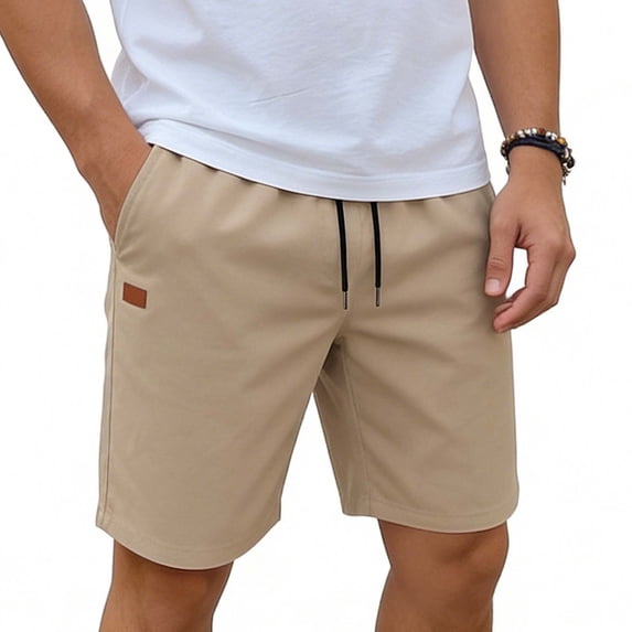 Men's Solid Color Casual Drawstring Elastic Waist Lightweight Summer Shorts with Side Pockets