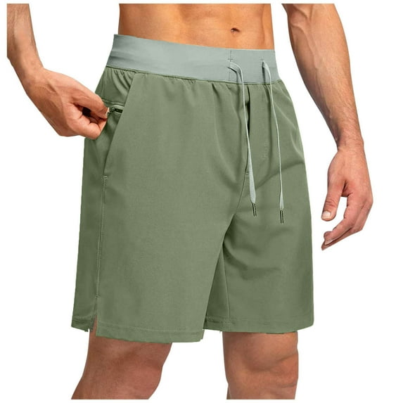 Men's Solid Color Casual Drawstring Elastic Waist Shorts with Zipper Pockets, Soft Polyester Blend for Daily Wear