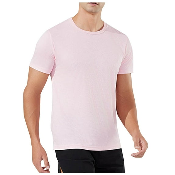 Men's Solid-Color Casual Elastic Short Sleeve Crewneck T-Shirts Summer Fashion Comfy Ventilate Sports Tops 2025