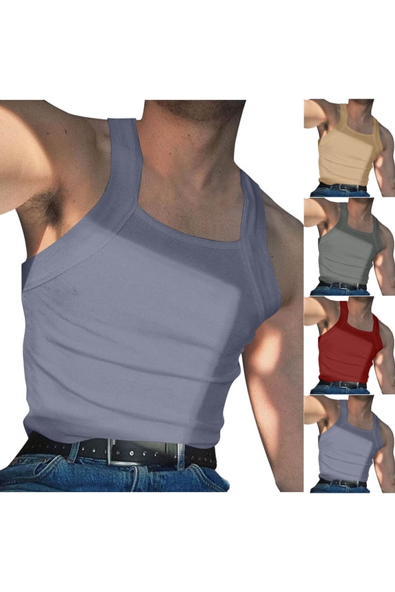 Men's Solid Color Casual Fitness Sportswear Tank Top Muscle Tank Singlet for Gym Workout Training Running Streetwear Modern Essential | AESTIVO,Blue L