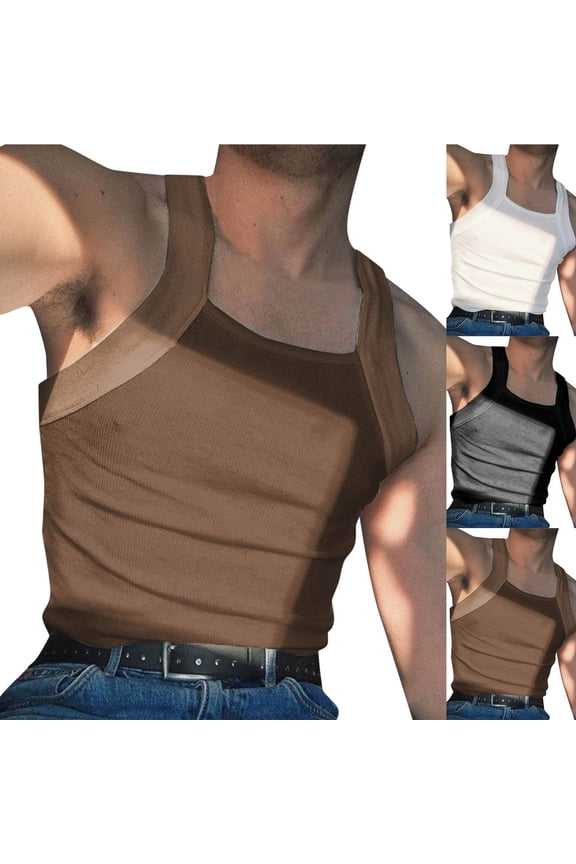 Men's Solid Color Casual Fitness Sportswear Tank Top Muscle Tee Singlet for Gym Workout Training Running Streetwear Summer Outfits | AESTIVO,Black L