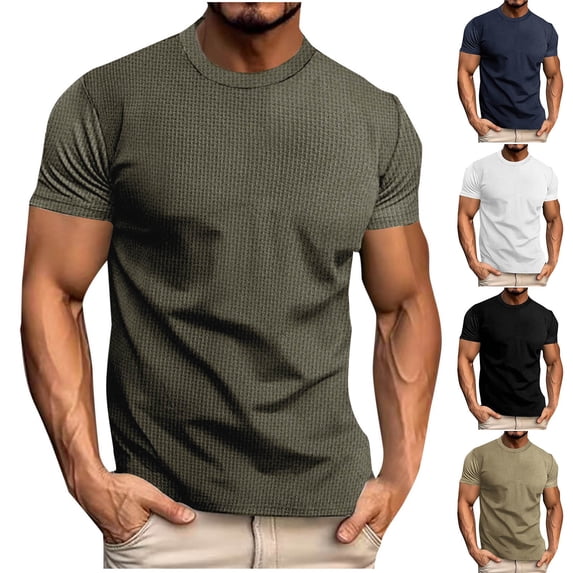 Men's Solid Color Casual Sports T-Shirt Elastic Round Neck Short Sleeve Tee Top for Gym Workout Fitness Training and Streetwear Outfits | AESTIVO,White 2XL