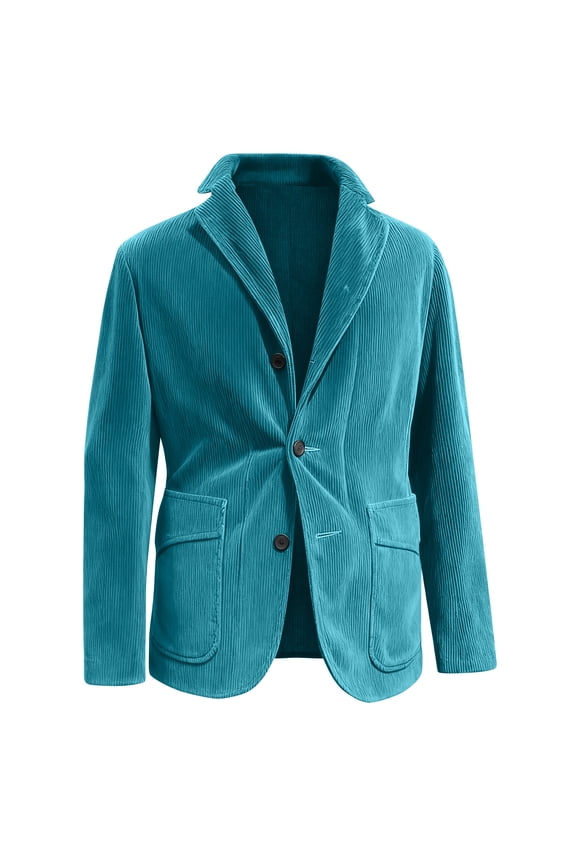 Men's Solid Color Corduroy Warm Pocket Casual Suit Jacket Cardigan, Turquoise, XL