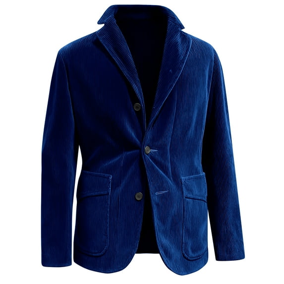Men's Solid Color Corduroy Warm Pocket Suit Jacket Cardigan for Casual and Formal Occasions, Men's Casual Suit with Comfort Fit and Stylish Design,Blue,XL