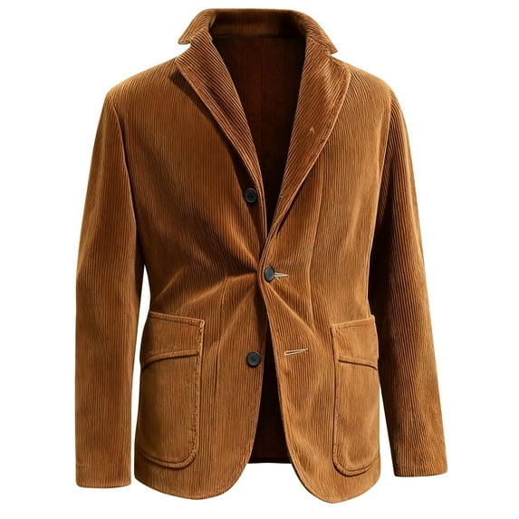 Men's Solid Color Corduroy Warm Pocket Suit Jacket Cardigan for Casual and Formal Occasions, Men's Casual Suit with Comfort Fit and Stylish Design,Brown,3XL