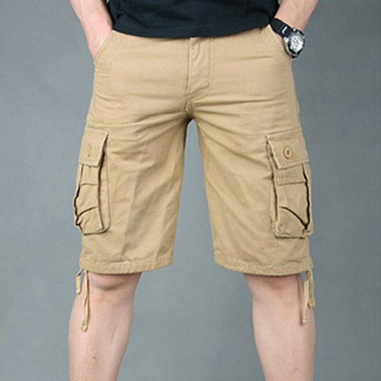 Men s Solid Color Cotton Cargo Shorts Plus Size Cropped Trousers
