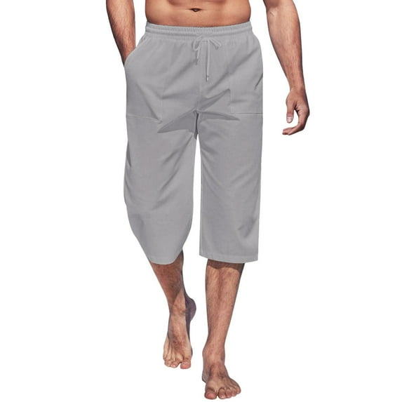 Men's Solid Color Cotton Pants - Mid Waist, Drawstring, Four Pockets, Regular Fit for Casual/Training, All Seasons