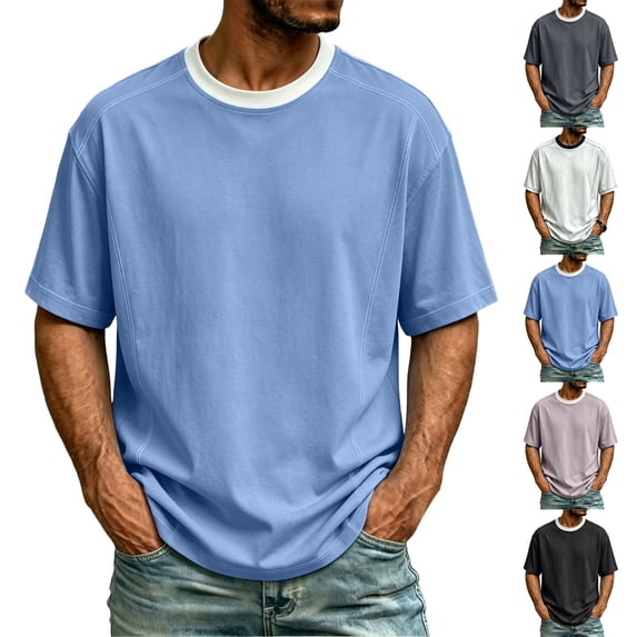 Men's Solid Color Cotton T-Shirt Short Sleeve Crewneck Casual Tee Moisture Wicking Summer Tops Essential Outfits Fit for Him | JASKFLY,Black L