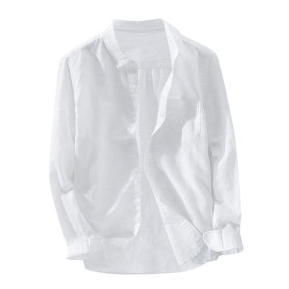 Men's Solid Color Cotton and Linen Shirts Casual Button Lapel Long Sleeve Tops Fashion Lightweight Comfort Shirt