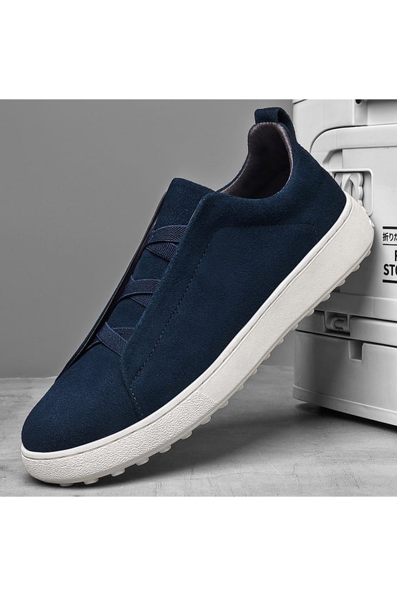 Men's Solid Color Cow Suede Slip On Casual Skate Shoes, Breathable Flat Round Toe Walking Sneakers for Spring Autumn Daily Wear