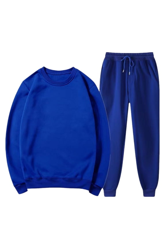 Men's Solid Color Crew Neck 2-Piece Casual Set - Long Sleeve Pullover & Drawstring Jogger Pants