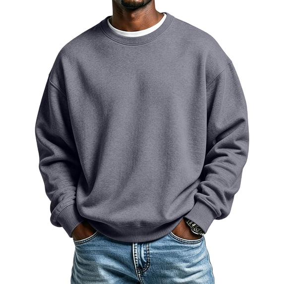 Men's Solid Color Crewneck Sweatshirt with Ribbed Cuffs and Hem Casual Basic Long Sleeve Top, S-3XL