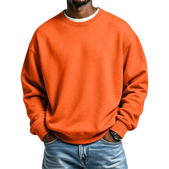 Men's Solid Color Crewneck Sweatshirt with Ribbed Cuffs and Hem Casual Basic Long Sleeve Top, S-3XL
