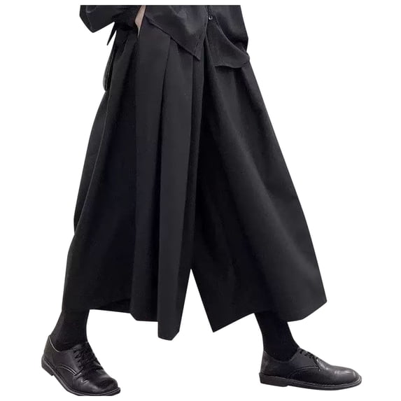 Men's Solid Color Culottes - Elastic Waist, Lace-Up Design, Double Side Pockets, Crisp Fabric for Casual/Vacation, Size M-XXXL (Asian Sizing)
