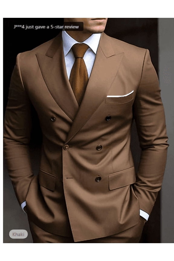 Men's Solid Color Double‑Breasted Peak Lapel Suit Jacket, Plus‑Size Formal Wedding Banquet Blazer
