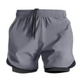 thumbnail image 1 of Men's Solid Color Double-layer Running And Fitness Shorts Compression Liner 2 in 1 Quick Dry Beach Shorts, 1 of 5
