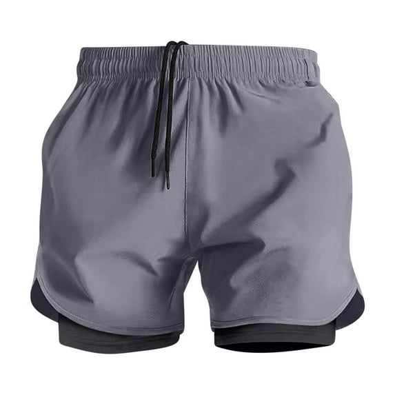 Men's Solid Color Double-layer Running And Fitness Shorts Compression Liner 2 in 1 Quick Dry Beach Shorts