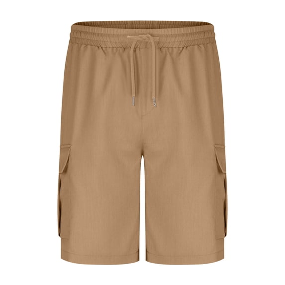 Men's Solid Color Drawstring Elastic Waist Cargo Shorts Multiple Pockets, Loose Fit, 5 Inch Length, Durable Twill, for Casual & Outdoor