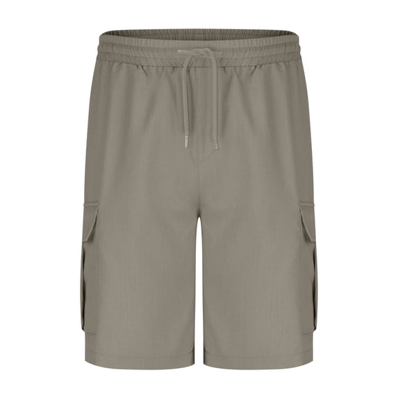 Men's Solid Color Drawstring Elastic Waist Cargo Shorts Multiple Pockets, Loose Fit, 5 Inch Length, Durable Twill, for Casual & Outdoor