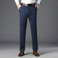 thumbnail image 1 of Men's Solid Color Dress Pants with Front Pocket Casual Straight Leg Pants Loose Fitted Pants with Adaptable Waistband Elastic Suit Business Formal Office Wear, 1 of 6