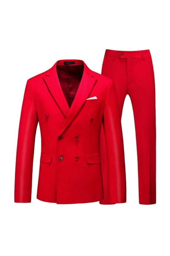 Men's Solid Color Dress Suits 2 Piece Double Breasted Tuxedo Suit Slim Fit Wedding Party Dress Formal Party Homecoming Suits