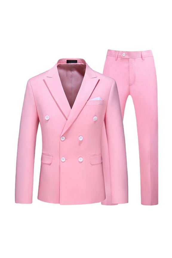 Men's Solid Color Dress Suits 2 Piece Double Breasted Tuxedo Suit Slim Fit Wedding Party Dress Formal Party Homecoming Suits