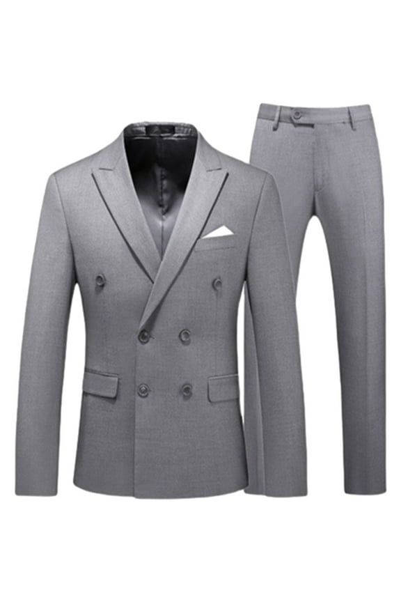 Men's Solid Color Dress Suits 2 Piece Double Breasted Tuxedo Suit Slim Fit Wedding Party Dress Formal Party Homecoming Suits