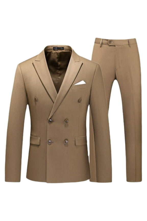 Men's Solid Color Dress Suits 2 Piece Double Breasted Tuxedo Suit Slim Fit Wedding Party Dress Formal Party Homecoming Suits