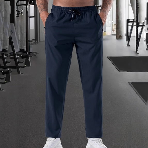 Men's Solid Color Elastic Waist Casual Pants with Drawstring and Pockets