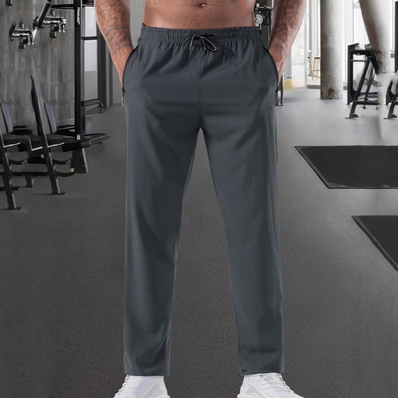 Men's Solid Color Elastic Waist Casual Pants with Drawstring and Pockets