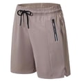 thumbnail image 1 of Men's Solid Color Elastic Waist Drawstring Zipper Pocket Shorts Casual Running Fitness Pants Shorts Cotton Jogger Sweat Shorts Men Khaki 3XL, 1 of 5