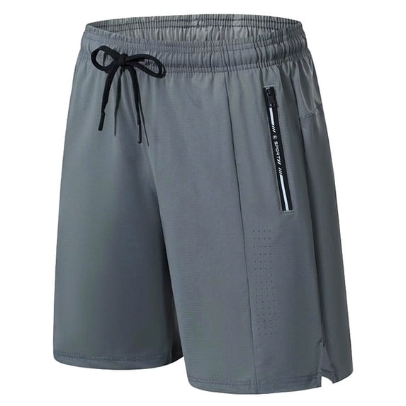 Men's Solid Color Elastic Waist Drawstring Zipper Pocket Shorts Casual Running Fitness Pants Shorts Hiking Shorts Men Dark Gray M