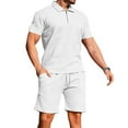 thumbnail image 1 of Men's Solid Color Fashion Casual Jacquard Textured Shorts Half Zip Short Sleeved Collar Shirt 2 Piece Sets for Men, 1 of 7