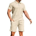 thumbnail image 1 of Men's Solid Color Fashion Casual Jacquard Textured Shorts Half Zip Short Sleeved Collar Shirt 2 Piece Sets for Men, 1 of 7