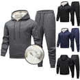 thumbnail image 1 of Men's Solid Color Fashion Hoodie Jogger Set | 2 Piece Long Sleeve Casual Pants | Warm Athletic Tracksuit | Streetwear Gym Workout Loungewear | TOPLIU,Navy S, 1 of 4