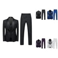 thumbnail image 1 of Men's Solid Color Fashion Jacquard Party Suit Jacket Vest Pants Three Piece Set Slim Fit Lightweight Wedding Tuxedo Blazer Formal Wear, 1 of 3