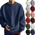 thumbnail image 1 of Men's Solid Color Fleece Crewneck Pullover, Fuzzy Plush Long Sleeve Casual Sweatshirt for Winter Warmth, Lounge,Khaki,XL, 1 of 6