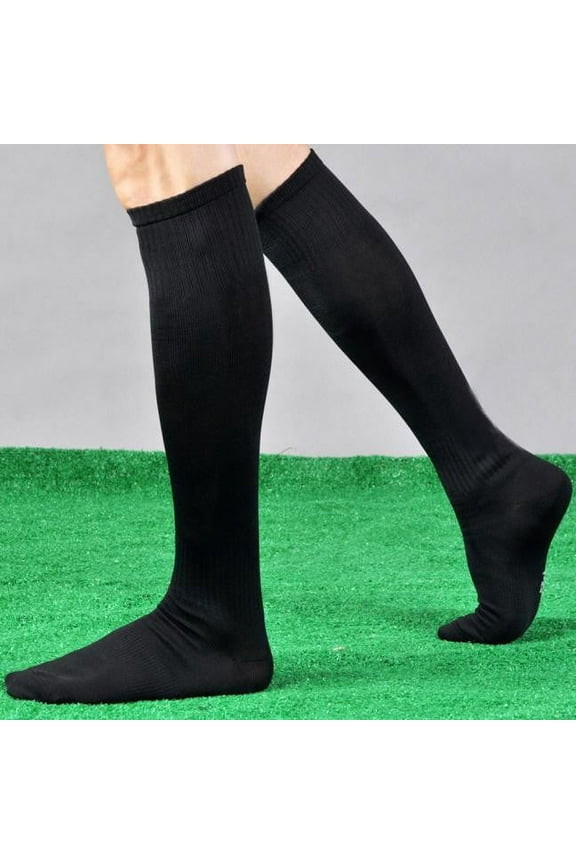 Men's Solid Color Football Socks, High Knee Over the Calf Athletic Soccer Socks for Sports Training, Matches, and Team Activities, Long Compression Design for Leg Support Black One Size