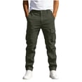 thumbnail image 1 of Men's Solid Color Four Pocket Button Zipper Waist Casual Cargo Pants, 1 of 9