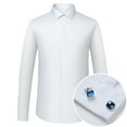 thumbnail image 1 of Men's Solid Color French Cuff Dress Shirt with Blue Gemstone Cufflinks, 1 of 1