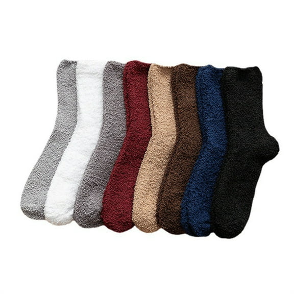 Men's Solid Color Half-Fleece Socks – Thickened Warm Towel Socks for Home and Sleep, Perfect for Cozy Evenings, One Size, 8 Pairs