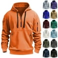 thumbnail image 1 of Men's Solid Color Half-Zip Hoodie, Oversized Plus Size Casual Pullover Fleece Sweatshirt for Fall Winter,Army Green,L, 1 of 4